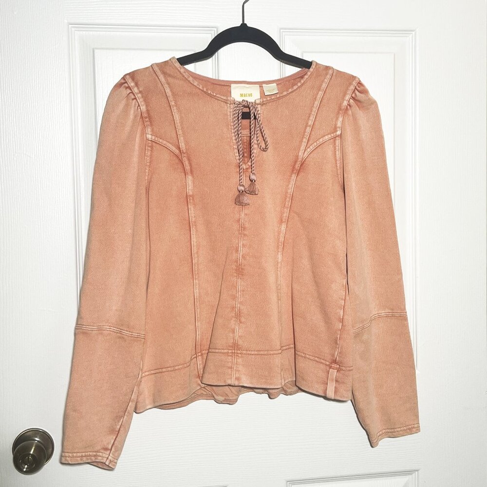 Pink Anthropologie Maeve Jeanne Puff Sleeve Sweatshirt Top